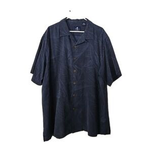 Caribbean Joe Mens XXL Shirt Dark blue Hawaiian Style Button Up 100% Silk